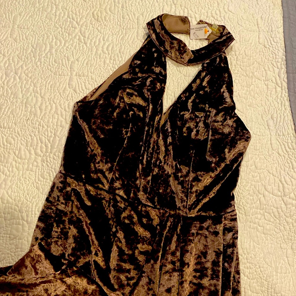Gianni Bini chocolate brown velour halter dress.